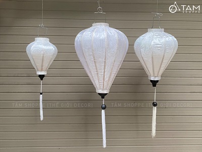 Lồng đèn vải Hội An Trắng lớn nhiều cỡ [Cao cấp - Vải gấm lụa] D20-40cm LDEN-VAI-09